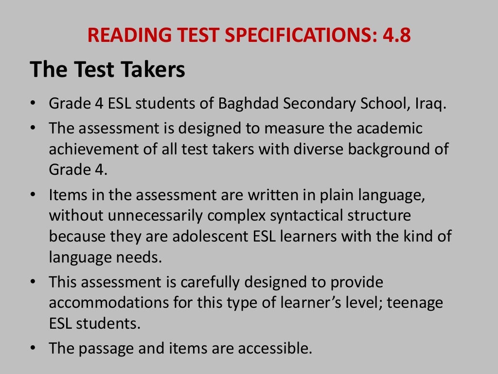 Reading test specifications assignment01ppt