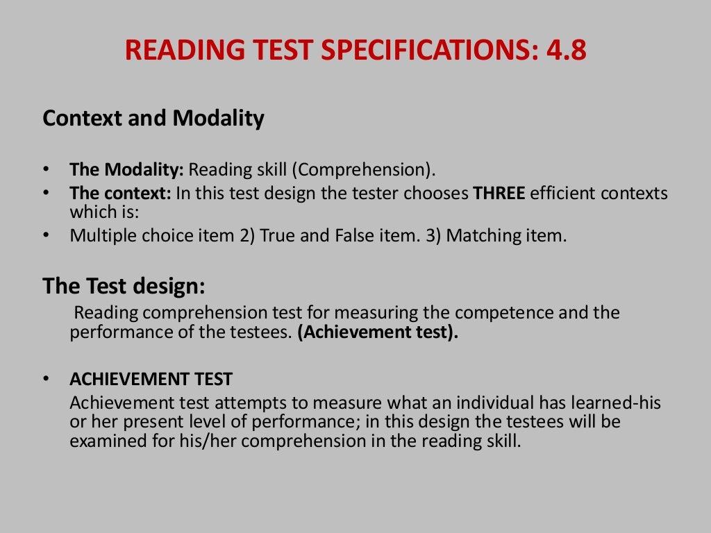 Reading test specifications assignment01ppt