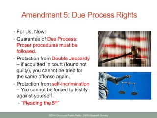 ©2016 Cincinnati Public Radio - 2016 Elizabeth Ormsby
Amendment 5: Due Process Rights
• For Us, Now:
• Guarantee of Due Pr...