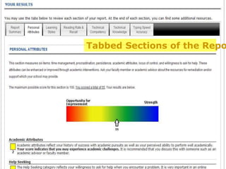 Tabbed Sections of the Report