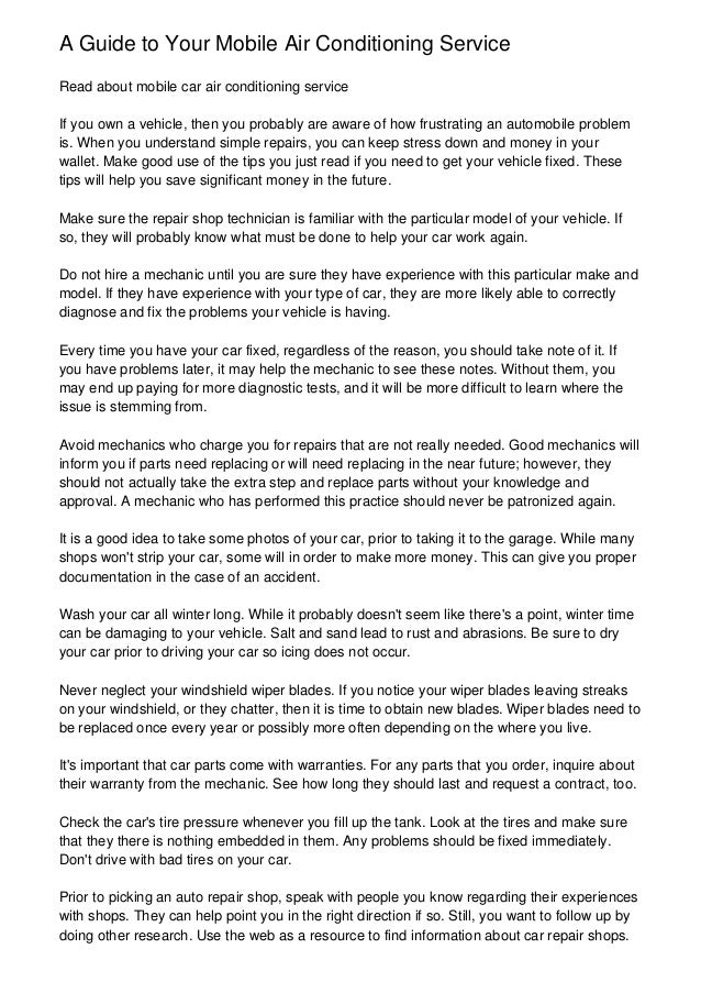 A Guide to Your Mobile Air Conditioning Service