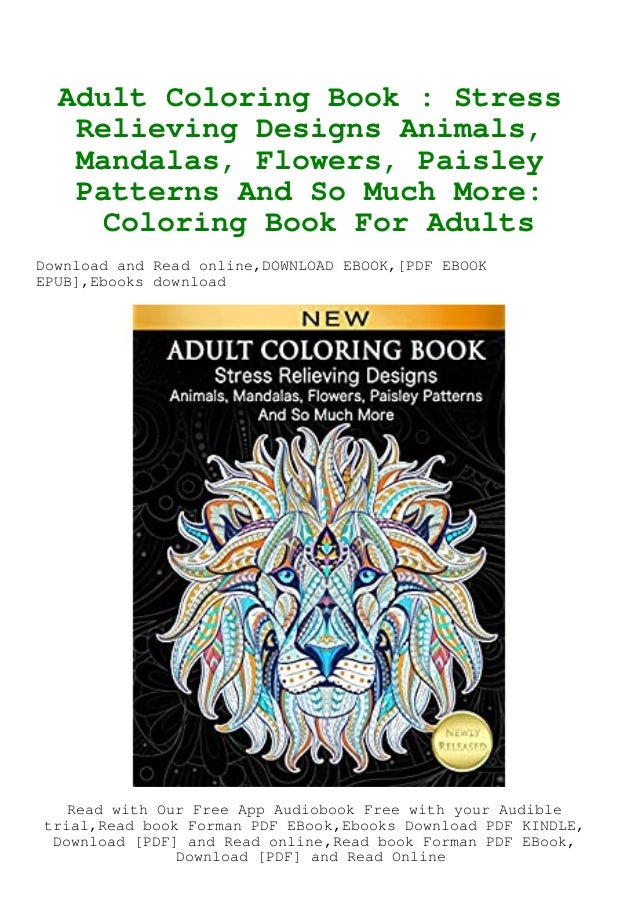 Download Read Online Adult Coloring Book Stress Relieving Designs Animals Ma