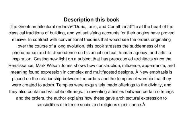 read origins of classical architecture temples orders and gifts to