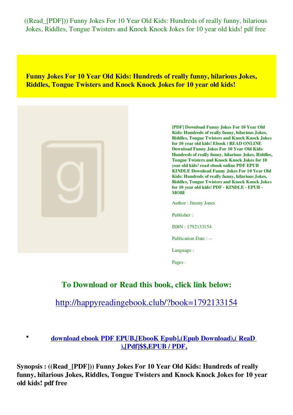  Read PDF Funny Jokes For 10 Year Old Kids Hundreds Of Really