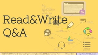 CC-BY-NC-SA Rhianon E. Gutierrez, Digital Learning Specialist, OIIT Digital Learning Team @RhianonElan http://bit.ly/RW4GC_btuplc
Read&Write
Q&A
 