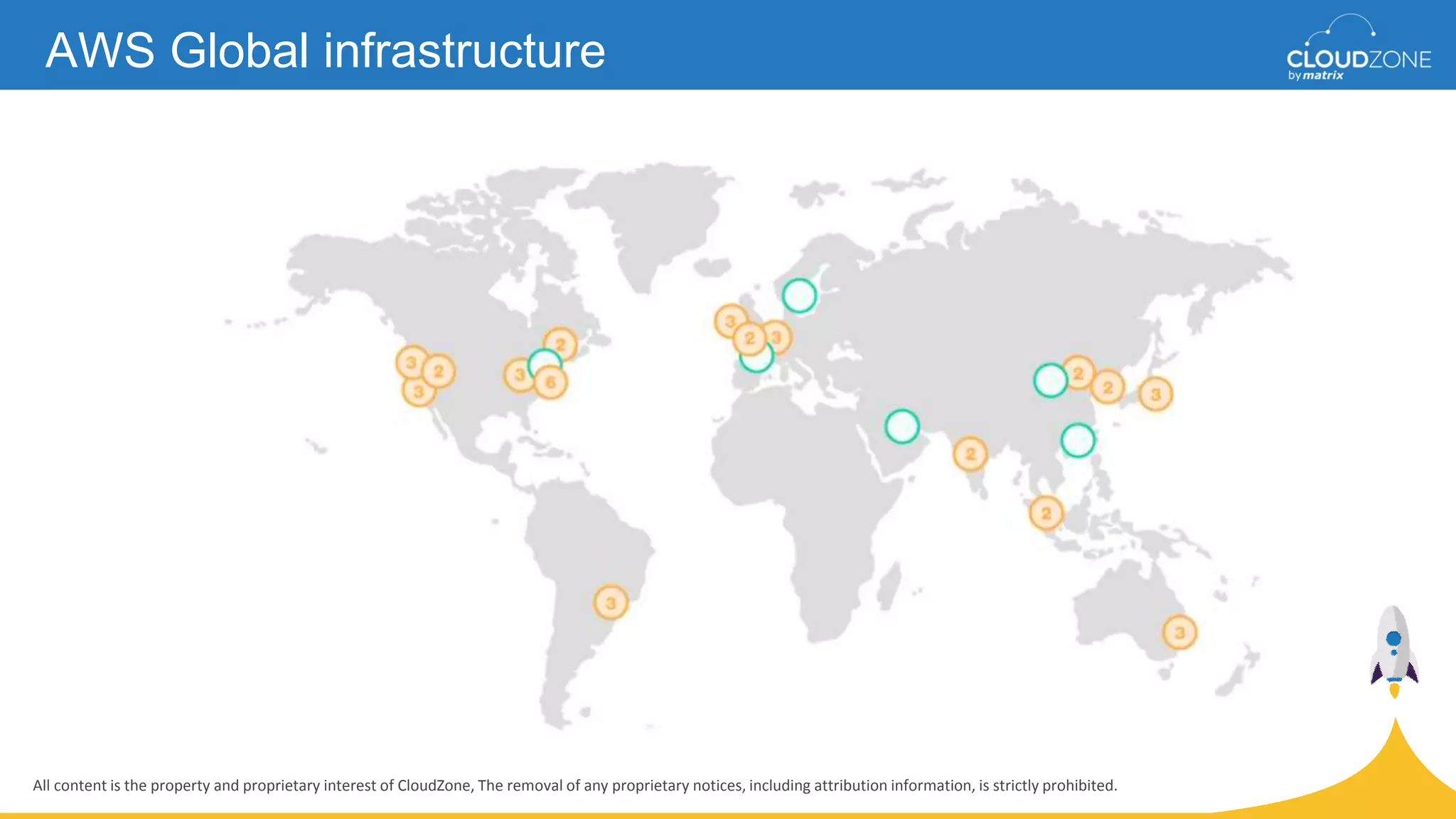 All content is the property and proprietary interest of CloudZone, The removal of any proprietary notices, including attribution information, is strictly prohibited.
AWS Global infrastructure
 