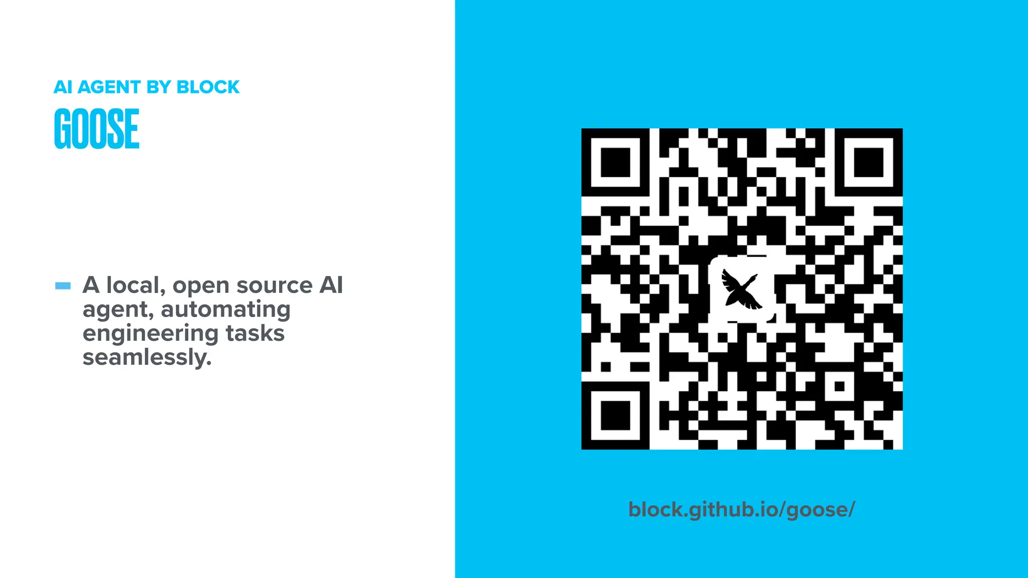 - A local, open source AI agent, automating engineering tasks seamlessly. GOOSE AI AGENT BY BLOCK block.github.io/goose/ 