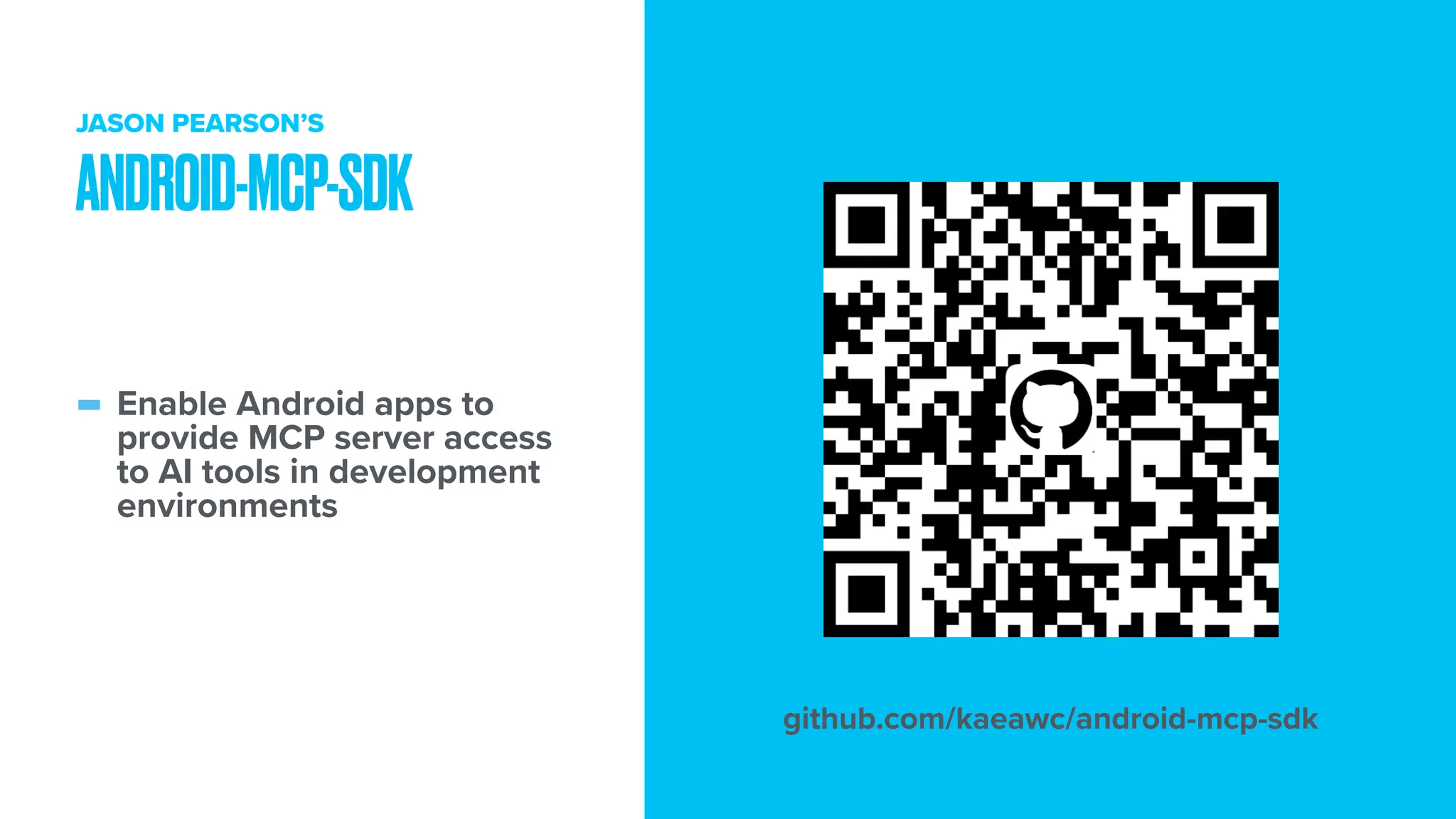 - Enable Android apps to provide MCP server access to AI tools in development environments ANDROID-MCP-SDK JASON PEARSON’S github.com/kaeawc/android-mcp-sdk 