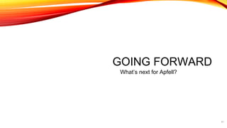 GOING FORWARD
What’s next for Apfell?
41
 