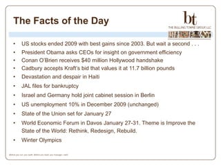 The Facts of the Day

•   US stocks ended 2009 with best gains since 2003. But wait a second . . .
•   President Obama ask...