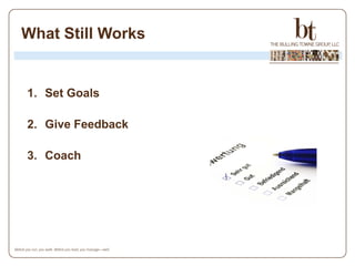 What Still Works


1. Set Goals

2. Give Feedback

3. Coach
 