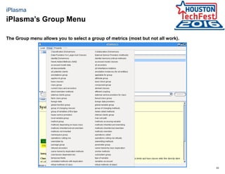 53
iPlasma
The Group menu allows you to select a group of metrics (most but not all work).
iPlasma’s Group Menu
 