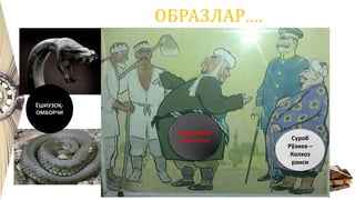Суроб
Рўзиев –
Колхоз
раиси
ОБРАЗЛАР....
БЕРКИНБОЙ
-Чойхоначи
ЁШИУЗОҚ-
ОМБОРЧИ
 