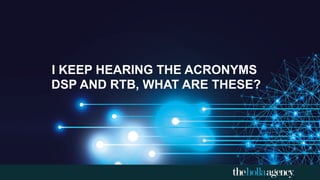 I KEEP HEARING THE ACRONYMS
DSP AND RTB, WHAT ARE THESE?
 