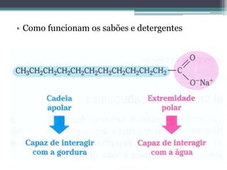 • Como funcionam os sabões e detergentes
 
