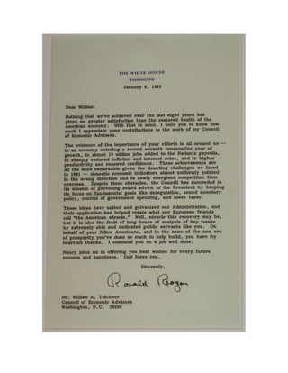 Letter from President Ronald Reagan to William Teichner