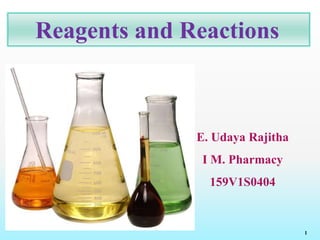Reagents and Reactions
E. Udaya Rajitha
I M. Pharmacy
1
 