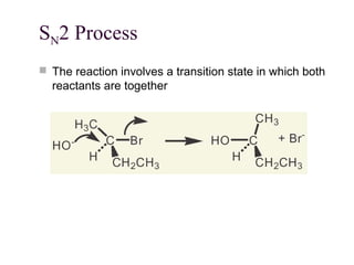 SN2 Process
 The reaction involves a transition state in which both
reactants are together
 