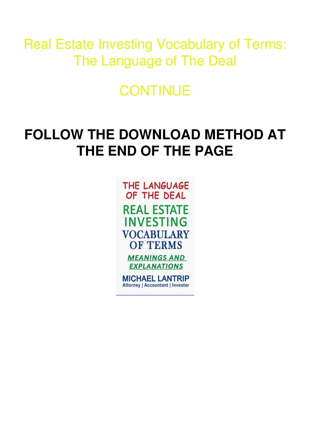 PDF BOOK DOWNLOAD Real Estate Investing Vocabulary of Terms The