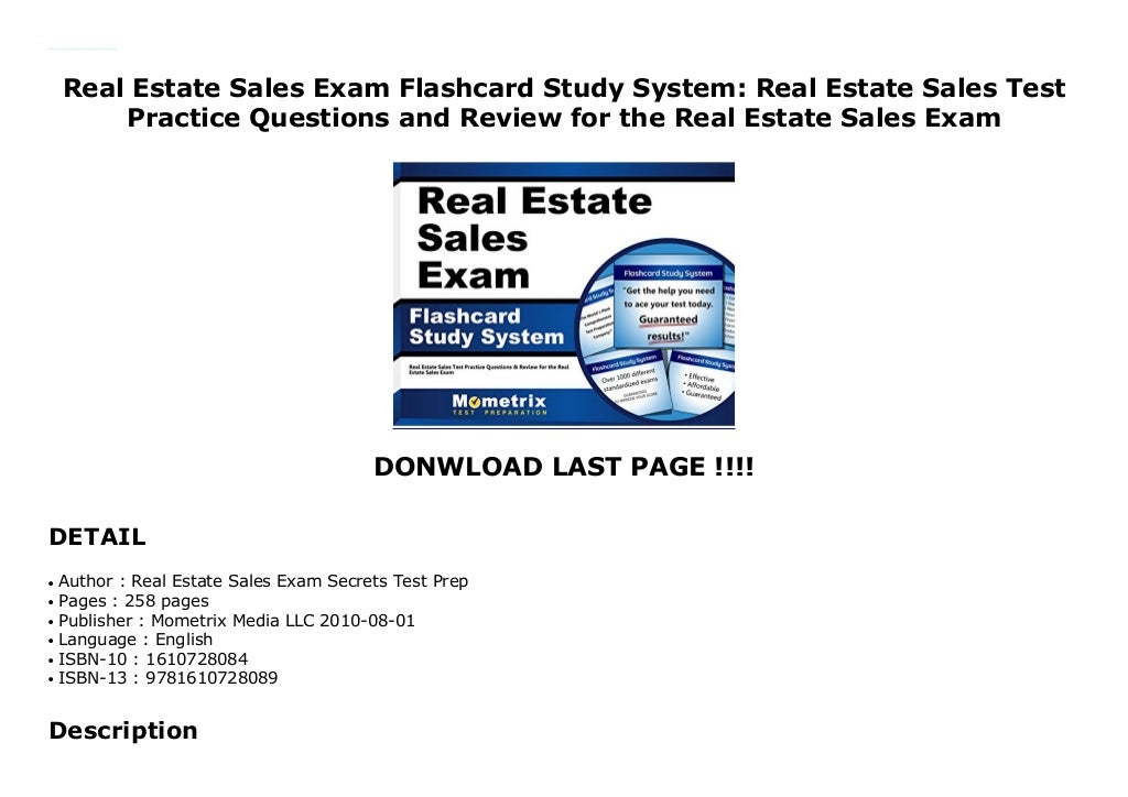 Real Estate Sales Exam Flashcard Study System Real Estate Sales Test