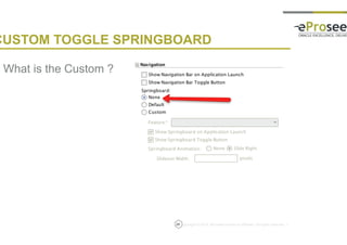 Copyright © 2014, eProseed and/or its affiliates. All rights reserved. |26
CUSTOM TOGGLE SPRINGBOARD
• What is the Custom ?
 