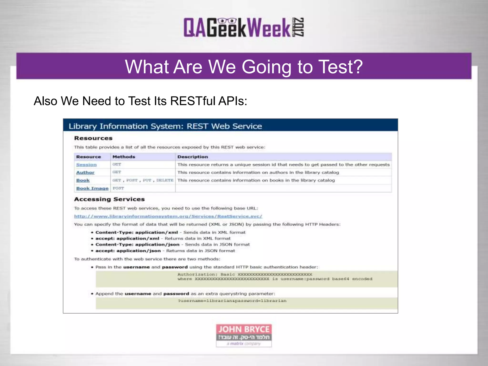 What Are We Going to Test?
Also We Need to Test Its RESTful APIs:
 