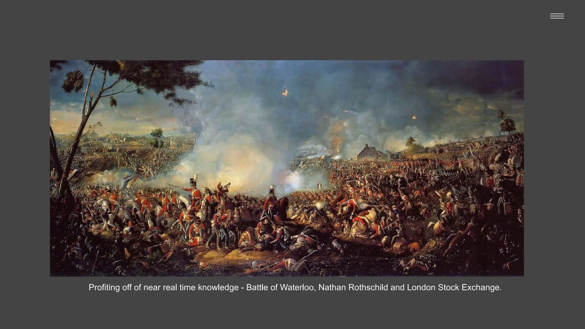 Community User Quote
“Real-time analytics is like trying to drink
from a ﬁre hose. The data is constantly
ﬂowing, and it can be difﬁcult to keep up.
But if you can do it, the insights you gain can
be invaluable.”
Profiting off of near real time knowledge - Battle of Waterloo, Nathan Rothschild and London Stock Exchange.
 