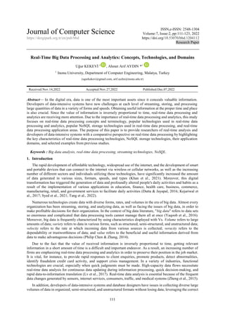 Real-Time Big Data Processing and Analytics: Concepts, Technologies ...