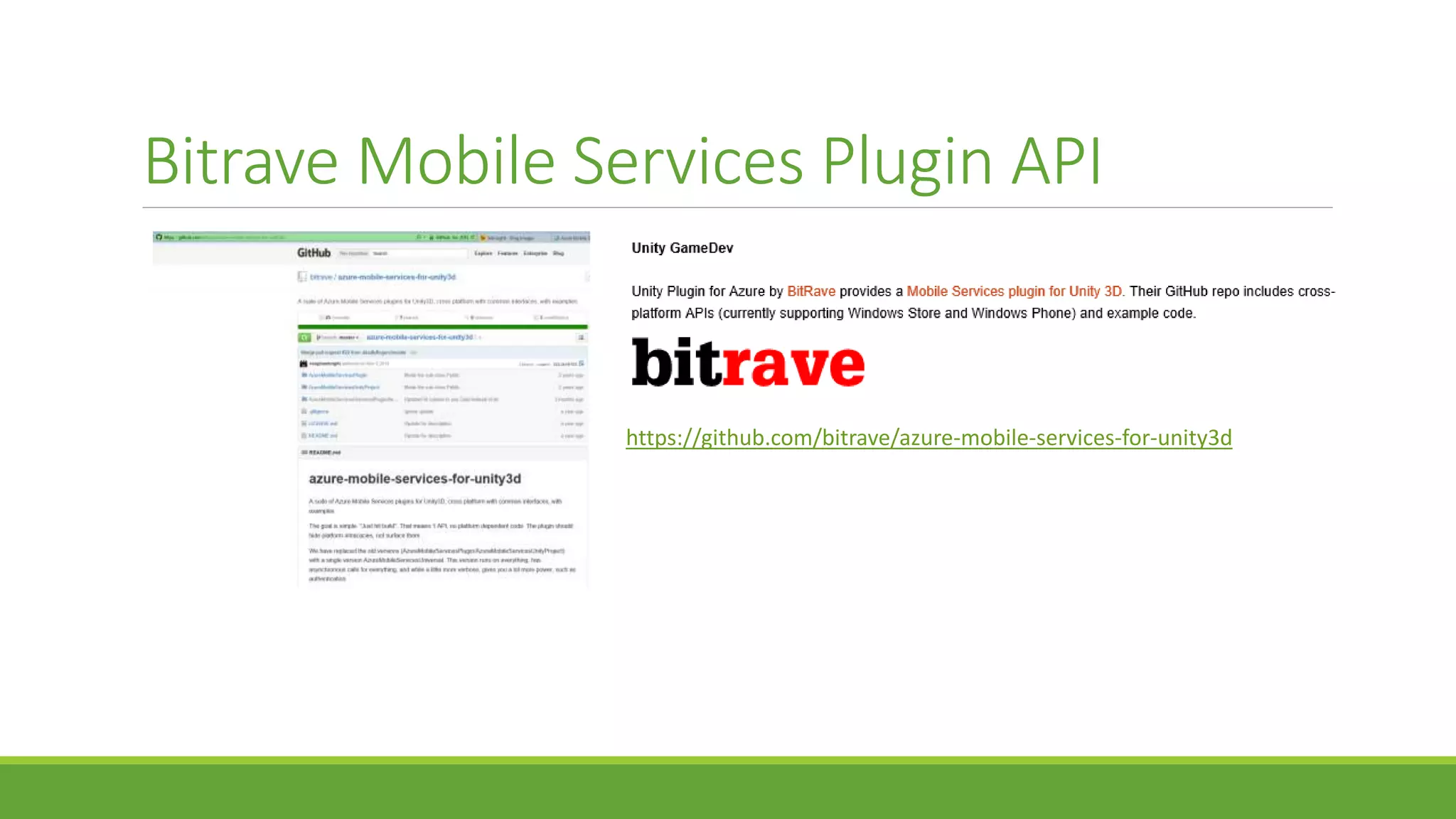 Bitrave Mobile Services Plugin API
https://github.com/bitrave/azure-mobile-services-for-unity3d
 