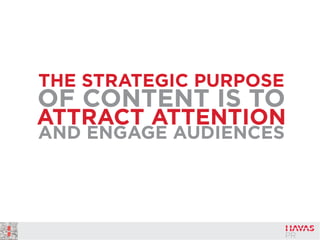THE STRATEGIC PURPOSE
OF CONTENT IS TO
ATTRACT ATTENTION
AND ENGAGE AUDIENCES
 