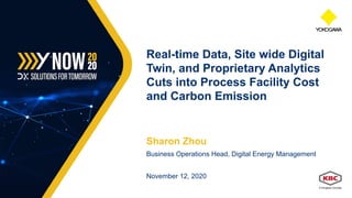 Sharon Zhou
Business Operations Head, Digital Energy Management
November 12, 2020
Real-time Data, Site wide Digital
Twin, and Proprietary Analytics
Cuts into Process Facility Cost
and Carbon Emission
 