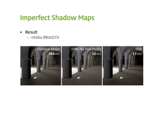 Imperfect Shadow Maps

 Result
   – nVidia 8800GTX
 