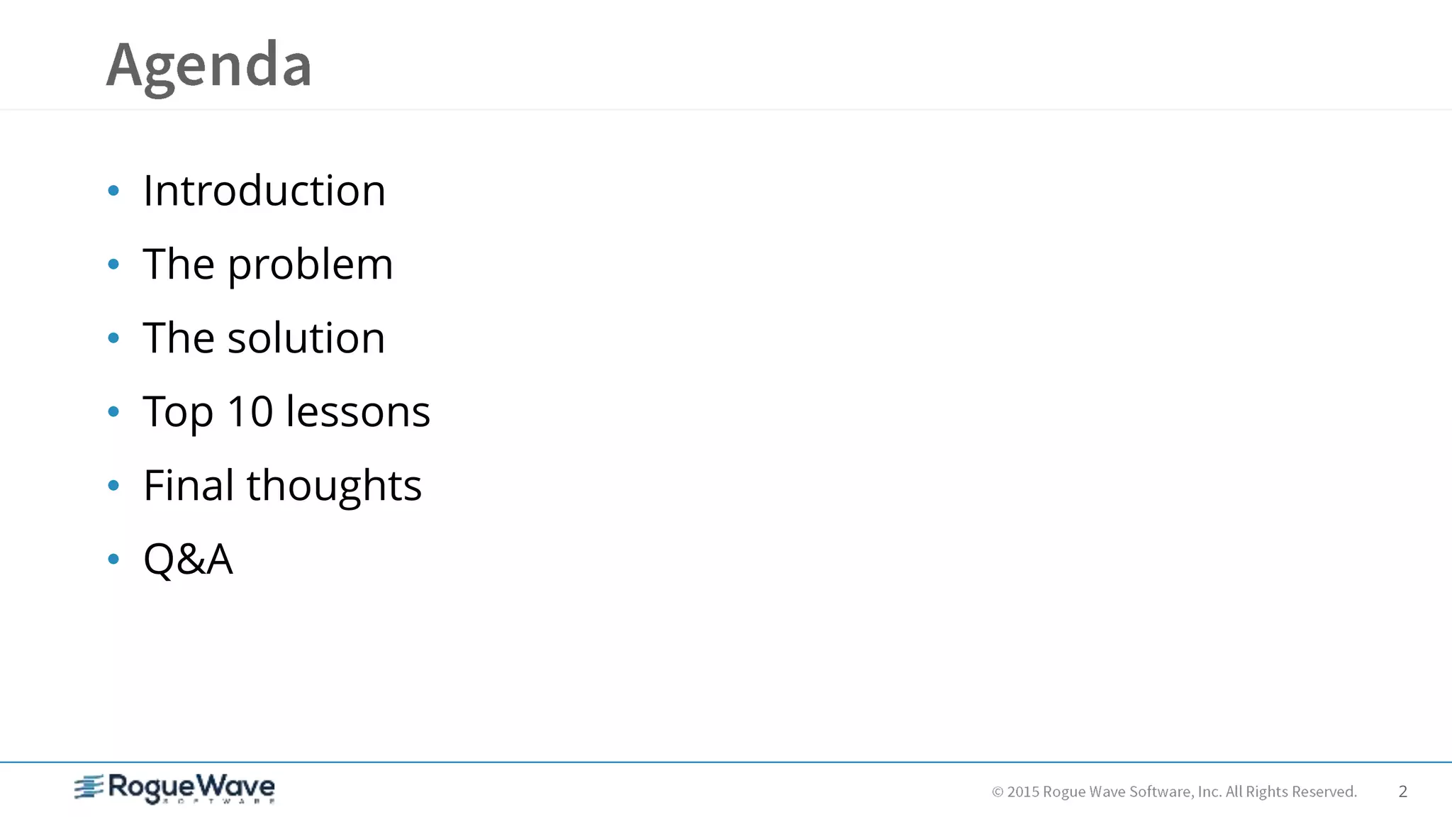 2
• Introduction
• The problem
• The solution
• Top 10 lessons
• Final thoughts
• Q&A
 