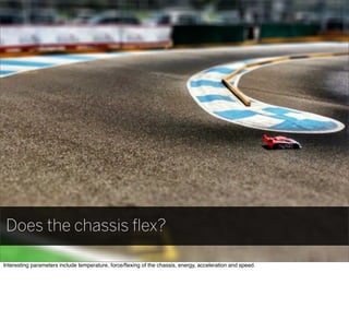 Does the chassis ﬂex?
Interesting parameters include temperature, force/ﬂexing of the chassis, energy, acceleration and speed.
 
