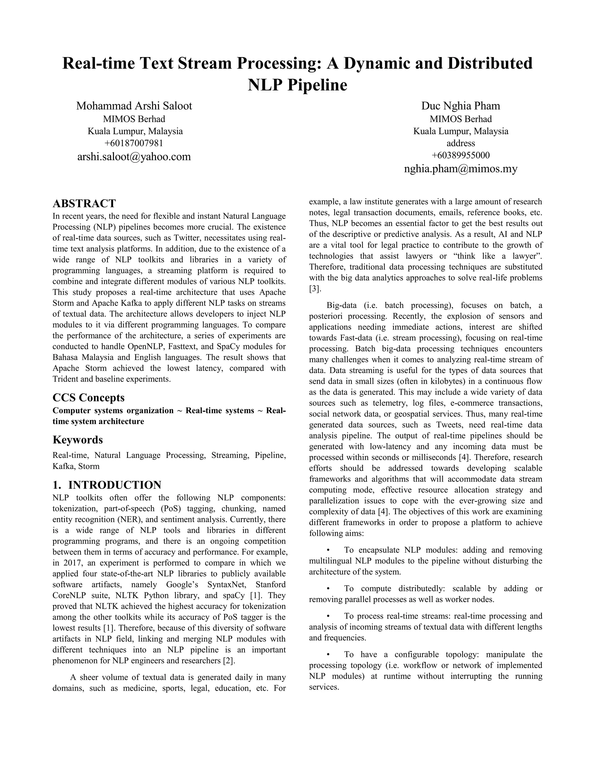 Real time text stream processing - a dynamic and distributed nlp ...