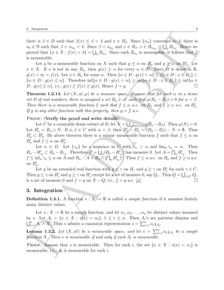 2 1. MEASURE AND INTEGRATION 
 is a measure on X, called the counting measure (on X). The triplet (X; P(X); ) is 
a measure space. 
(vi) Let X be an uncountable set. Let A = fE  X : either E or Ec is countableg. Then 
A is a - algebra of subsets of X. Let   0 De 
