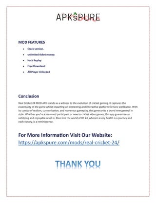 Real Cricket™ 24 MOD APK 1 6 (Unlimited Tickets Latest Version) PDF