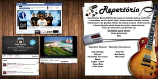 Atualmente a Banda Caffe Roots possui um trabalho autoral muito forte
e expressivo no DF e Brasil. Mas a banda também trabalha fazendo
interpretações de grandes artistas da música nacional e internacional.
A banda também vende shows para pubs, casas noturnas,
festas de aniversário, casamentos etc.
Contato para show:
55-61-8429-3920
Bidu
Repertório Nacional
Cidade Negra
Natiruts
Paralamas do sucesso
Skank
Legião Urbana
Nando Reis
Caffe Roots
Repertório Internacional
Jhimi Clif
Bob Marley
Peter Tosh
Repertório
 