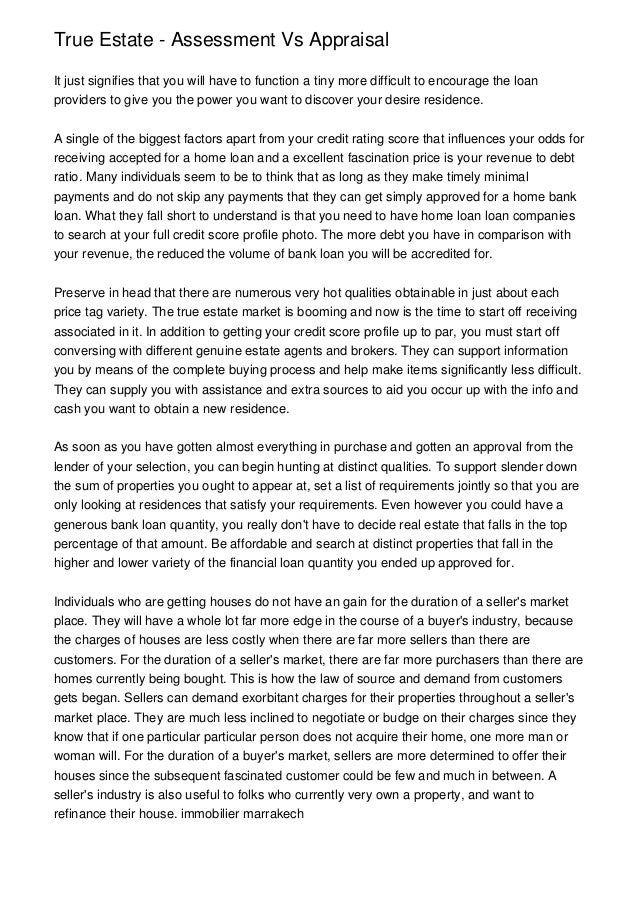 True Estate Assessment Vs Appraisal