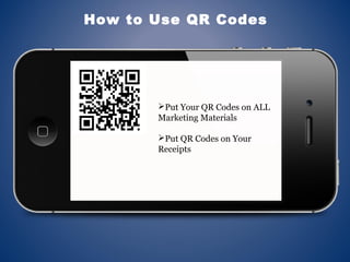 How to Use QR Codes
Put Your QR Codes on ALL
Marketing Materials
Put QR Codes on Your
Receipts
 