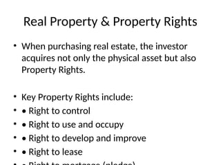 Understanding Real Estate: Definitions and Property Rights Explained | PPTX