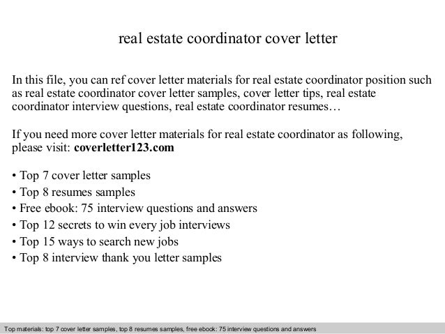 Real estate coordinator cover letter