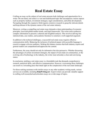 Real Estate Essay | PDF