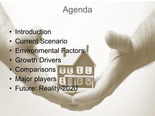 Agenda Introduction Current Scenario Environmental Factors Growth Drivers Comparisons Major players Future: Reality-2020 