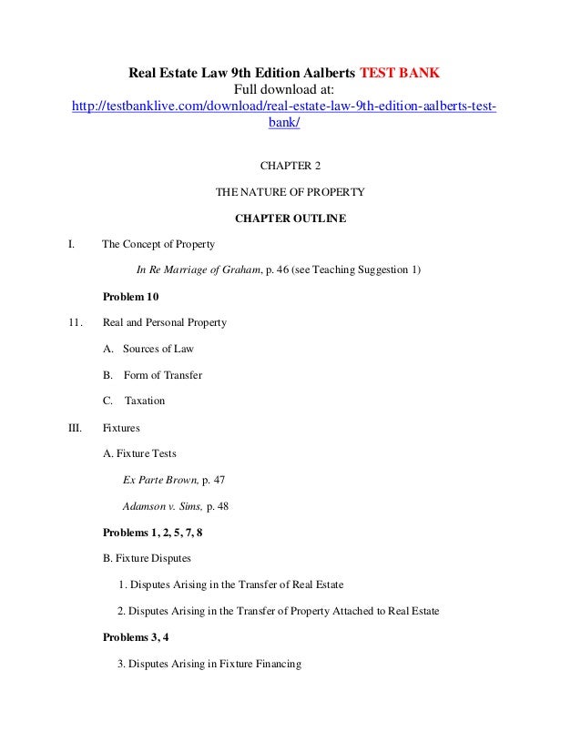 Real Estate Law 9th Edition Aalberts Test Bank