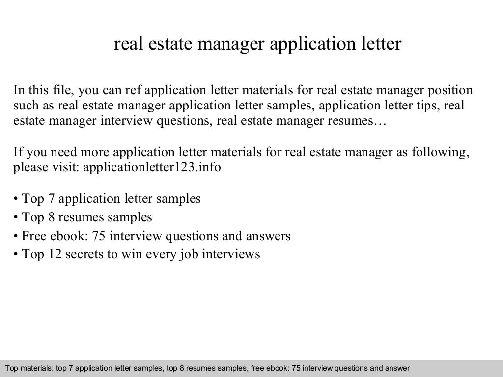 Real estate manager application letter