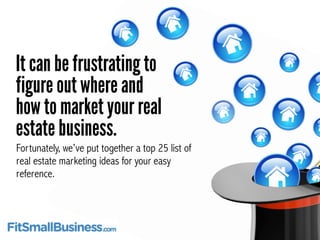 It can be frustrating to
figure out where and
how to market your real
estate business.
Fortunately, we’ve put together a t...
