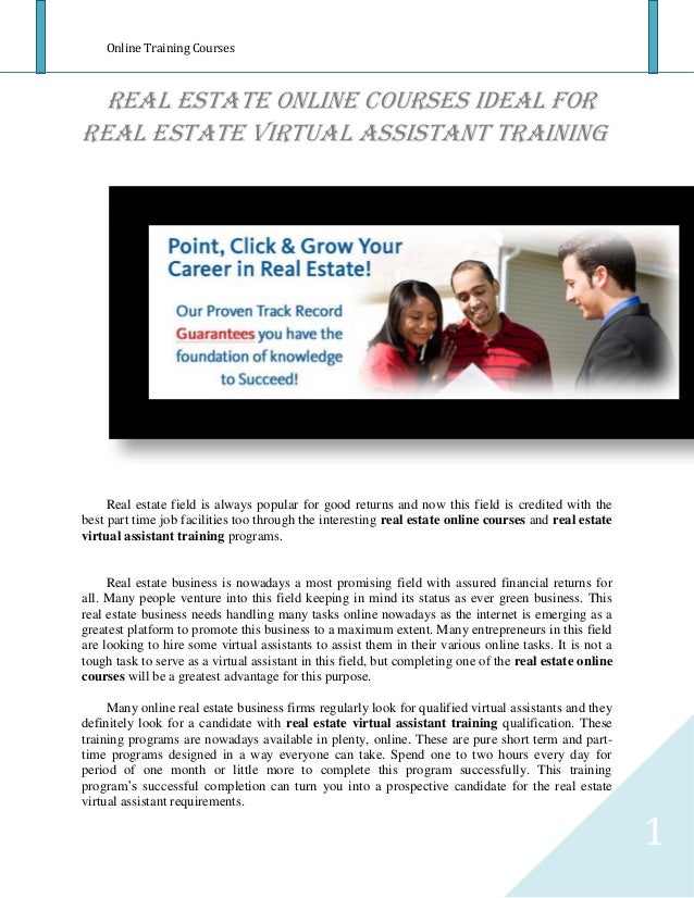 Real estate online courses ideal for real estate virtual assistant training