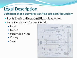 Legal Description Sample Real estate pre license | PPTX