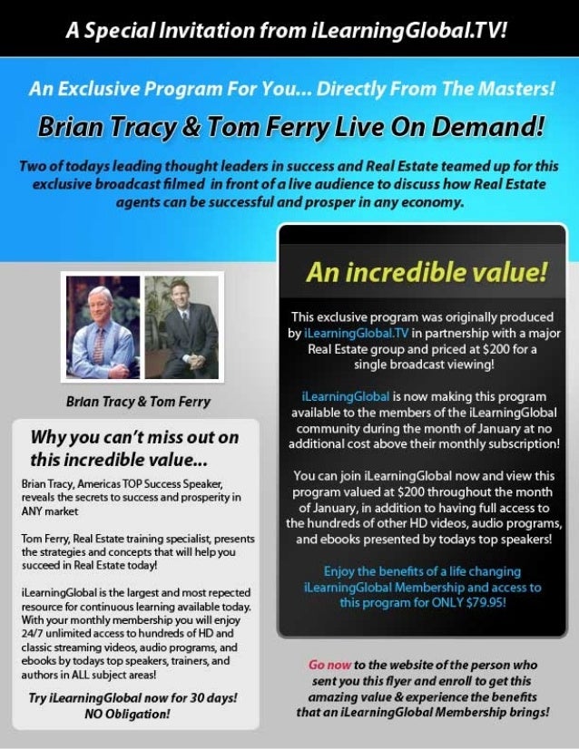 ATTENTION REAL ESTATE AGENTS:  Brian Tracy and Tom Ferry Live on Demand!